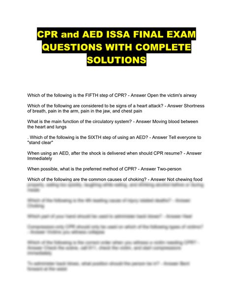 cpr and aed final exam issa|CPR and AED ISSA FINAL EXAM QUESTIONS & ANSWERS 2024